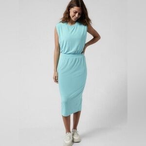 Athleta XS Aquifer Blue Sleeveless Midi Dress NWT